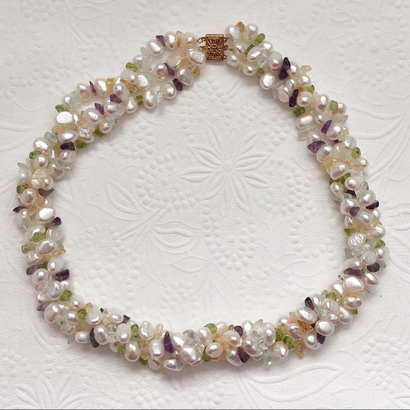 Ross-Simons 14kt Gold Cultured Pearl Gemstone Torsade Necklace - Picture 9 of 16